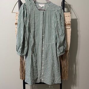 Pomander Place Green and White Gingham Button-Front Dress